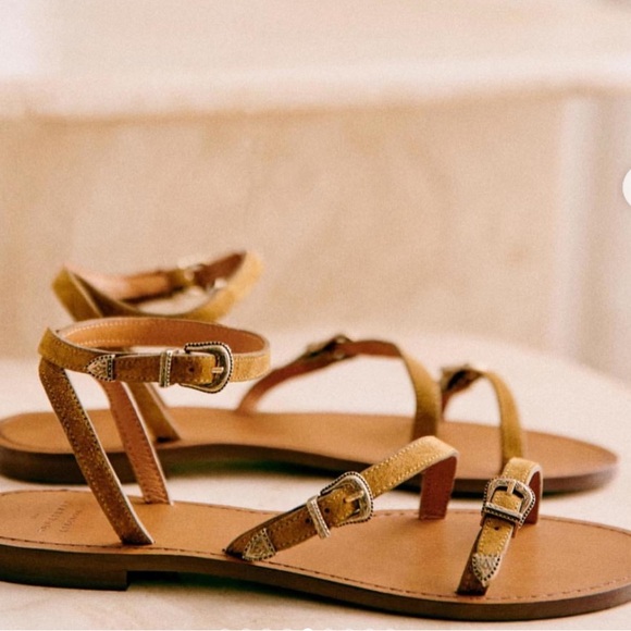 Sezane Brown Low Roxanne Sandals with Ankle Strap Size 38 - Picture 2 of 6